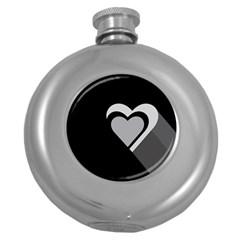 Heart Love Black And White Symbol Round Hip Flask (5 Oz) by Celenk