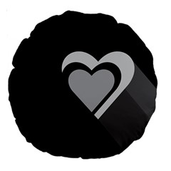 Heart Love Black And White Symbol Large 18  Premium Round Cushions by Celenk