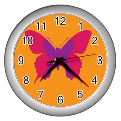 Butterfly Wings Insect Nature Wall Clocks (silver)  by Celenk