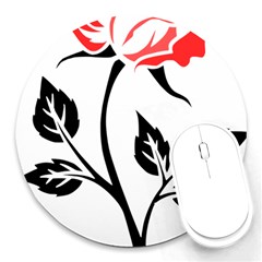 Flower Rose Contour Outlines Black Round Mousepads by Celenk