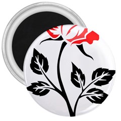 Flower Rose Contour Outlines Black 3  Magnets