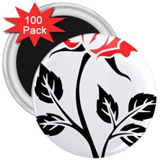 Flower Rose Contour Outlines Black 3  Magnets (100 Pack) by Celenk