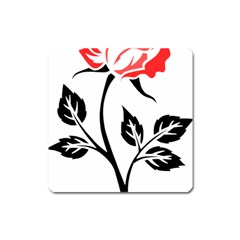 Flower Rose Contour Outlines Black Square Magnet by Celenk