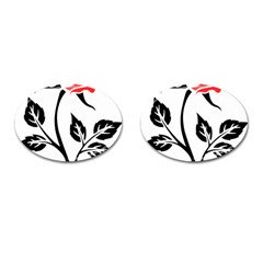 Flower Rose Contour Outlines Black Cufflinks (oval) by Celenk