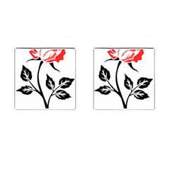 Flower Rose Contour Outlines Black Cufflinks (square) by Celenk