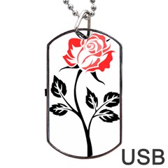 Flower Rose Contour Outlines Black Dog Tag Usb Flash (one Side)