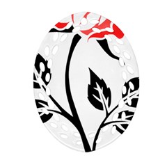 Flower Rose Contour Outlines Black Ornament (oval Filigree) by Celenk