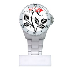 Flower Rose Contour Outlines Black Plastic Nurses Watch by Celenk