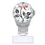 Flower Rose Contour Outlines Black Plastic Nurses Watch Front