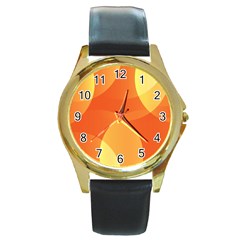 Abstract Orange Yellow Red Color Round Gold Metal Watch