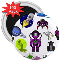 Space Clip Art Aliens Space Craft 3  Magnets (100 Pack) by Celenk