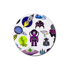 Space Clip Art Aliens Space Craft Rubber Coaster (round)  by Celenk