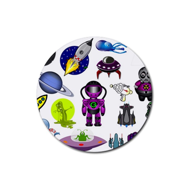 Space Clip Art Aliens Space Craft Rubber Coaster (Round) 