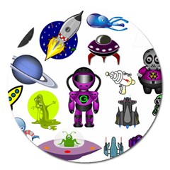 Space Clip Art Aliens Space Craft Magnet 5  (round)