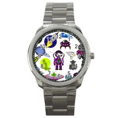 Space Clip Art Aliens Space Craft Sport Metal Watch by Celenk