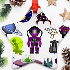 Space Clip Art Aliens Space Craft Star Ornament (two Sides) by Celenk