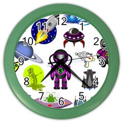 Space Clip Art Aliens Space Craft Color Wall Clocks by Celenk