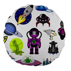 Space Clip Art Aliens Space Craft Large 18  Premium Round Cushions by Celenk