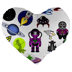 Space Clip Art Aliens Space Craft Large 19  Premium Heart Shape Cushions by Celenk