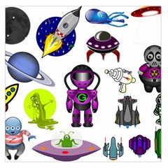 Space Clip Art Aliens Space Craft Large Satin Scarf (square) by Celenk