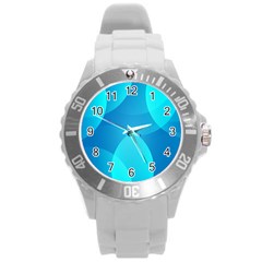 Abstract Blue Wallpaper Wave Round Plastic Sport Watch (l) by Celenk