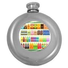 Supermarket Shelf Products Snacks Round Hip Flask (5 Oz) by Celenk