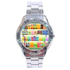 Supermarket Shelf Products Snacks Stainless Steel Analogue Watch by Celenk