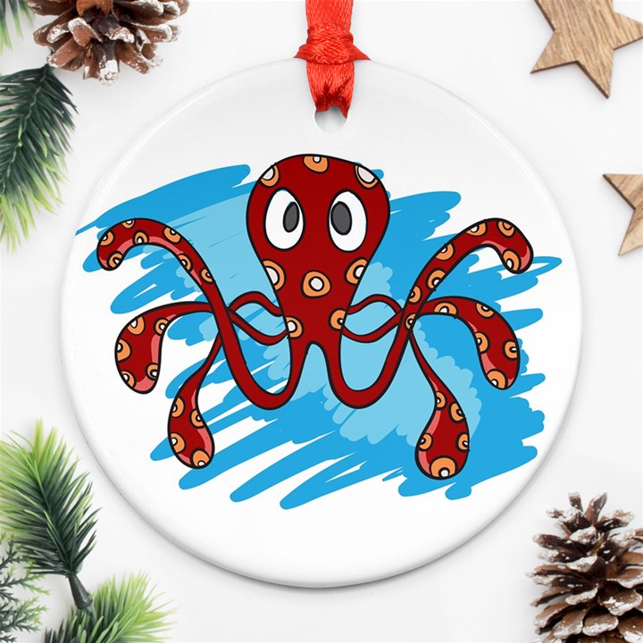 Octopus Sea Ocean Cartoon Animal Ornament (Round)