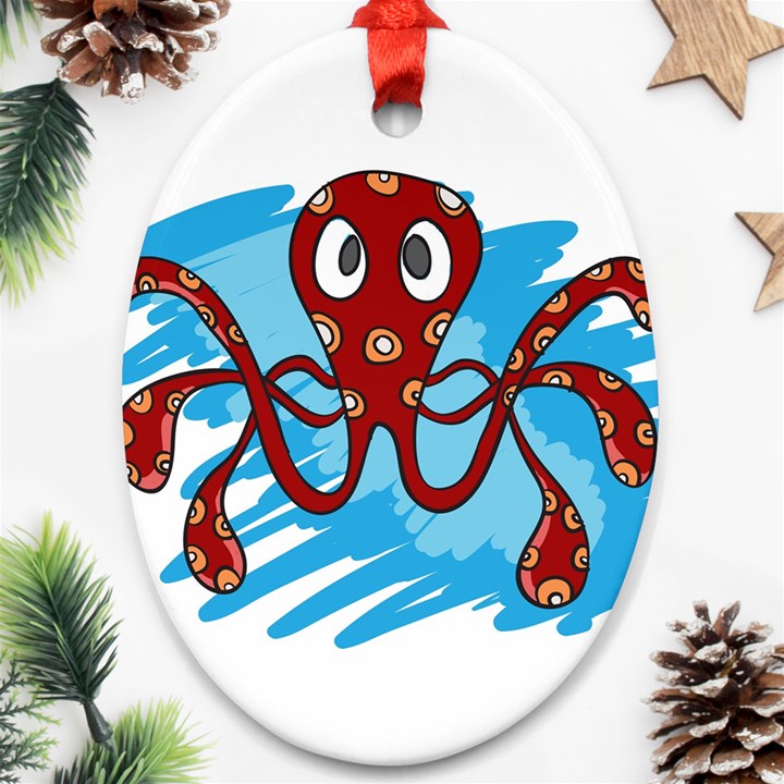 Octopus Sea Ocean Cartoon Animal Ornament (Oval)