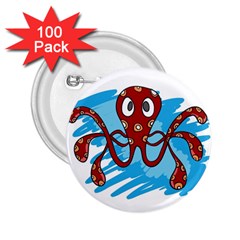 Octopus Sea Ocean Cartoon Animal 2.25  Buttons (100 pack) 