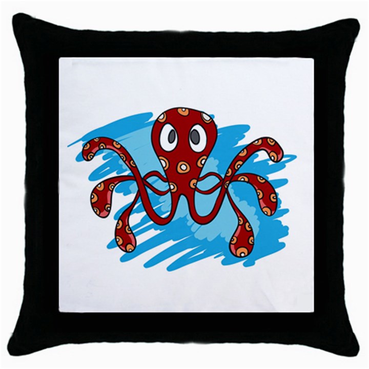 Octopus Sea Ocean Cartoon Animal Throw Pillow Case (Black)