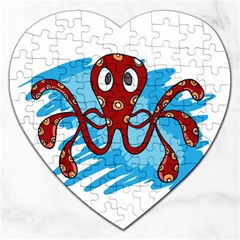 Octopus Sea Ocean Cartoon Animal Jigsaw Puzzle (Heart)