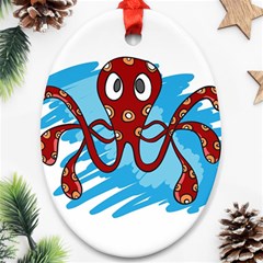 Octopus Sea Ocean Cartoon Animal Oval Ornament (Two Sides)