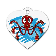 Octopus Sea Ocean Cartoon Animal Dog Tag Heart (One Side)