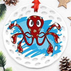 Octopus Sea Ocean Cartoon Animal Ornament (Round Filigree)