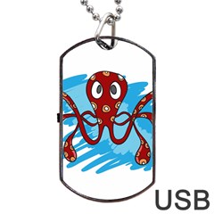 Octopus Sea Ocean Cartoon Animal Dog Tag USB Flash (Two Sides)