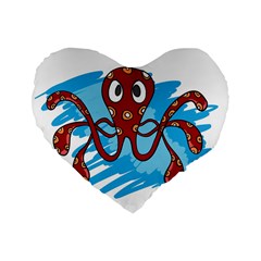 Octopus Sea Ocean Cartoon Animal Standard 16  Premium Heart Shape Cushions