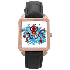 Octopus Sea Ocean Cartoon Animal Rose Gold Leather Watch 