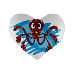 Octopus Sea Ocean Cartoon Animal Standard 16  Premium Flano Heart Shape Cushions