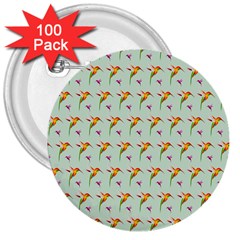 Birds Hummingbirds Wings 3  Buttons (100 Pack)  by Celenk