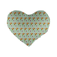 Birds Hummingbirds Wings Standard 16  Premium Flano Heart Shape Cushions by Celenk