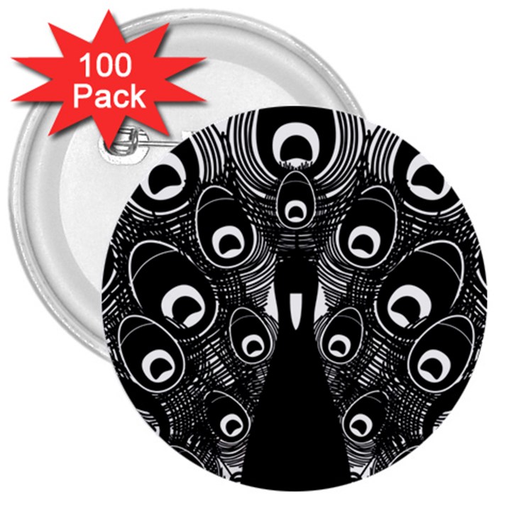 Peacock Bird Animal Feather 3  Buttons (100 pack) 