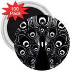 Peacock Bird Animal Feather 3  Magnets (100 pack) Front