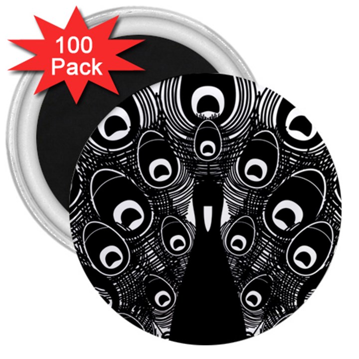 Peacock Bird Animal Feather 3  Magnets (100 pack)