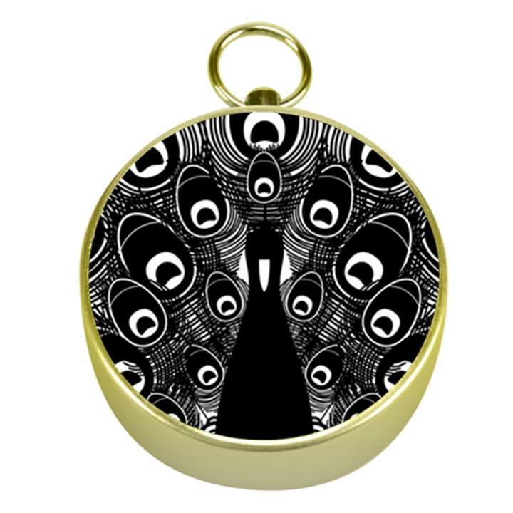 Peacock Bird Animal Feather Gold Compasses