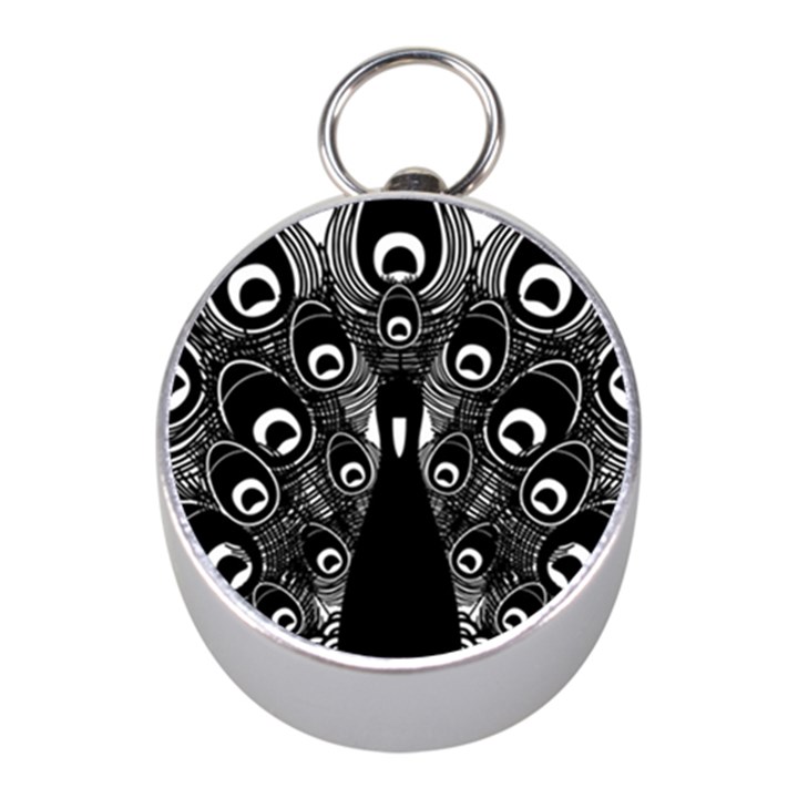 Peacock Bird Animal Feather Mini Silver Compasses