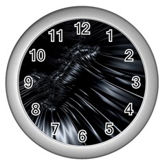 Fractal Mathematics Abstract Wall Clocks (silver)  by Celenk