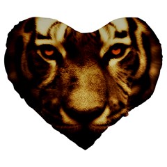 Cat Tiger Animal Wildlife Wild Large 19  Premium Heart Shape Cushions by Celenk