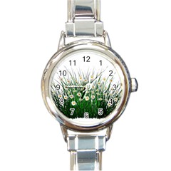 Spring Flowers Grass Meadow Plant Round Italian Charm Watch by Celenk