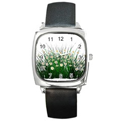 Spring Flowers Grass Meadow Plant Square Metal Watch by Celenk